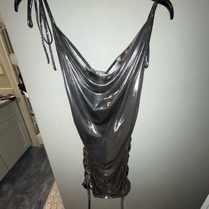 Silver Metallic Spaghetti Strap Dress